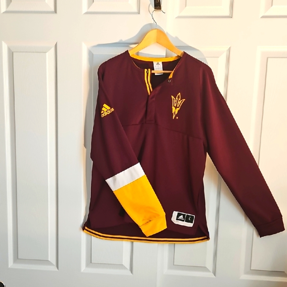 Adidas Burgundy and Yellow Long Sleeve Arizona State Pullover Top.